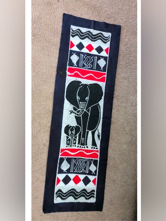 Other - Original Batik Elephant & Baby Textile Wall Hanging African Folk Art 61"